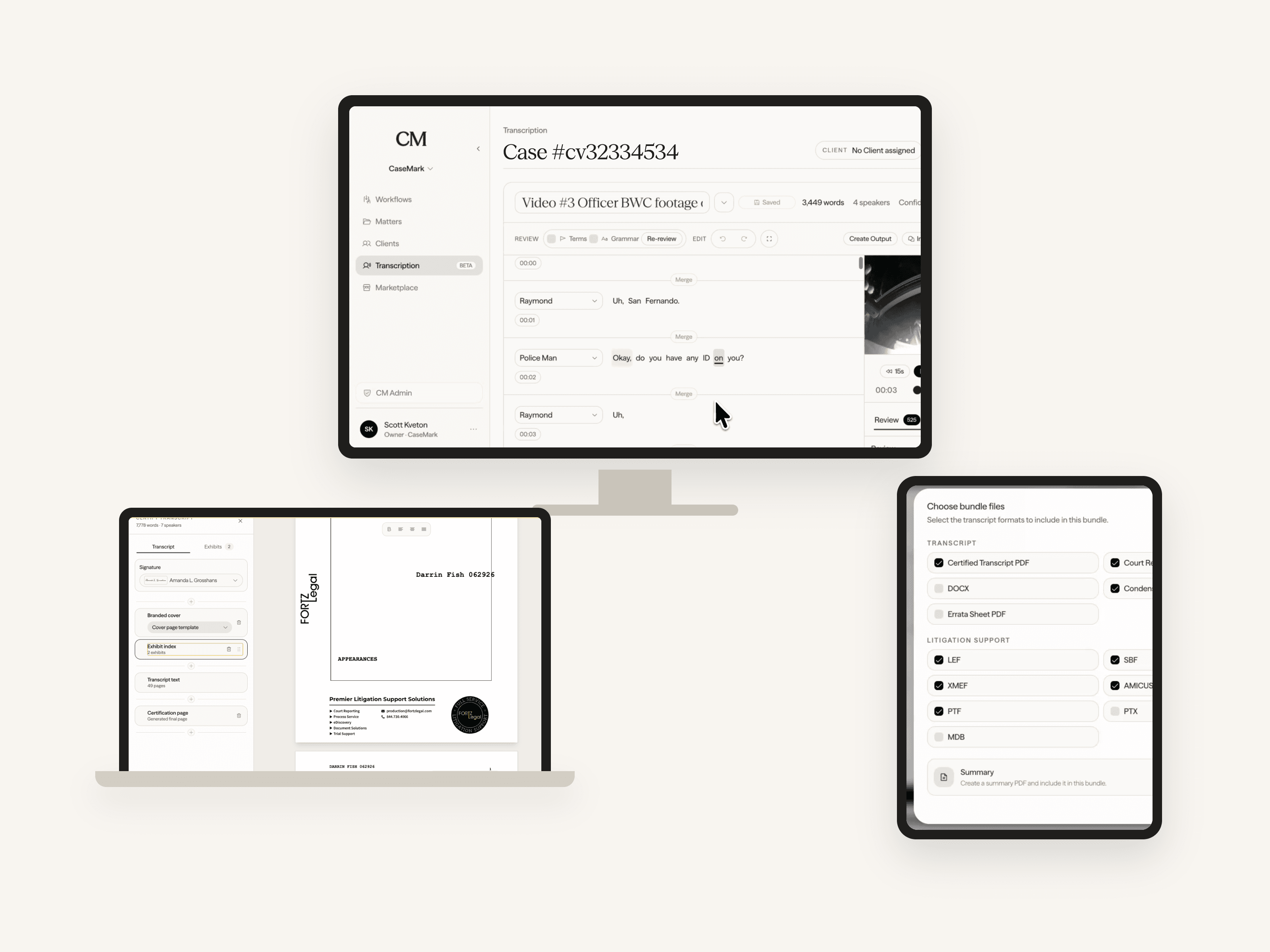 CaseMark Source production workspaces for transcript review, certification, and multi-format bundle selection