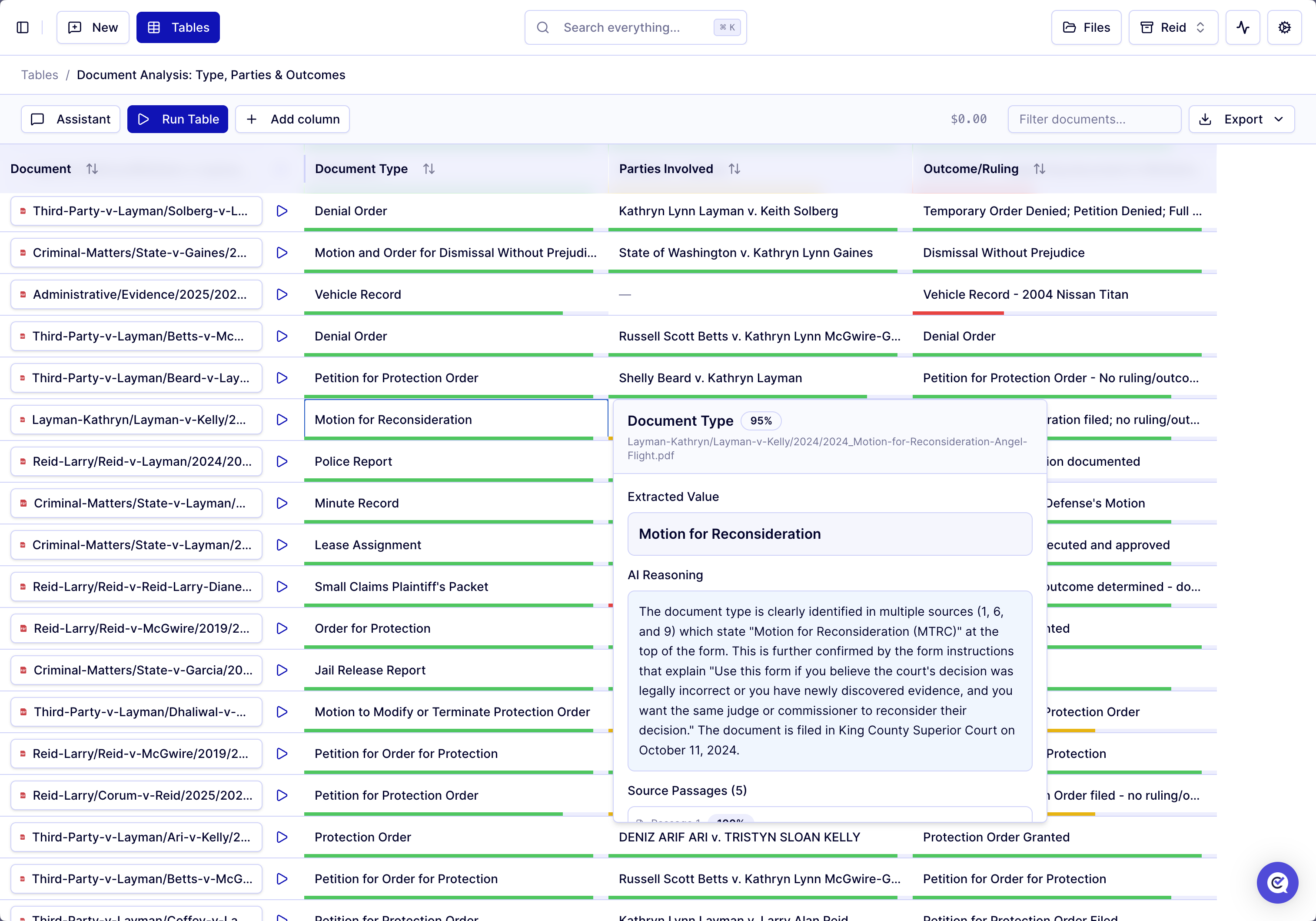 CaseMark Tabular Analysis Platform